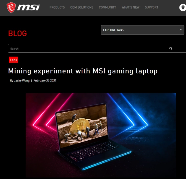 MSI promoting mining on laptop